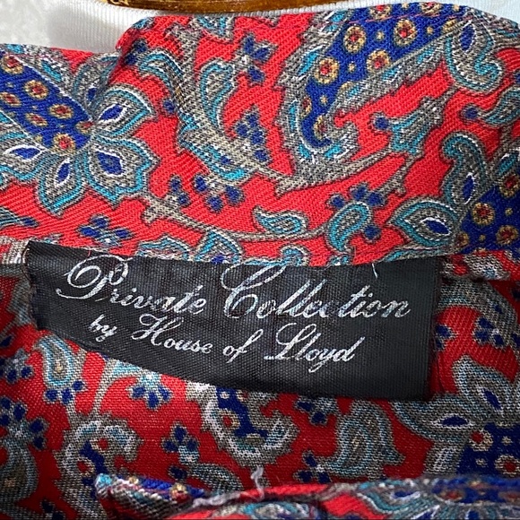 Vintage Red Paisley Mock Neck Puff Sleeve Button Up Blouse Med - Picture 8 of 9